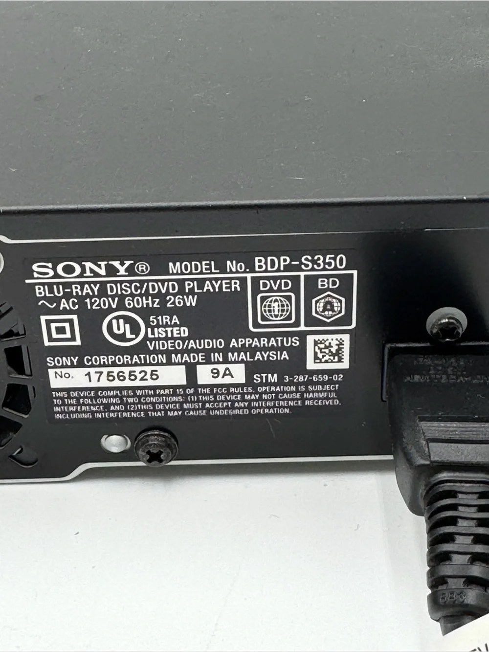 Sony BDP-S350 Blu-ray DVD Player HDMI Remote Tested Works w/ HDMI AV Cables